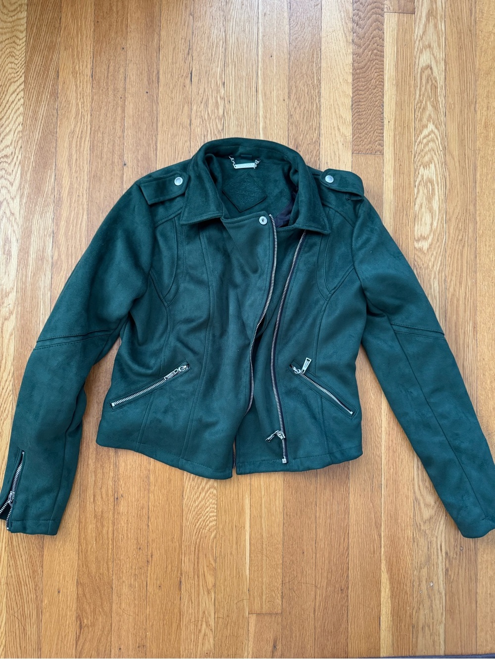 Jou Jou Dark Green Moto Jacket with Asymmetric Zip